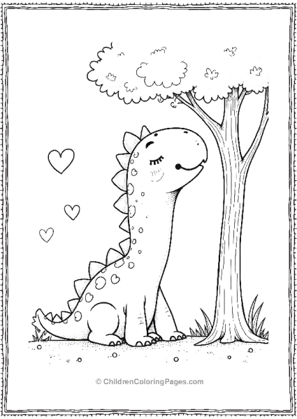 Kawaii Giganotosaurus Sitting Peacefully Under A Tree Free PDF Printable