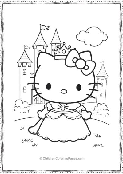 Kawaii-Hello-Kitty-Dressed-As-A-Princess-With-A-Tiara Free PDF Printable