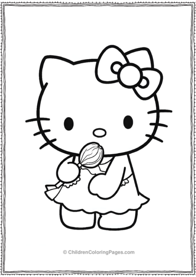 Kawaii-Hello-Kitty-Holding-A-Large-Lollipop Free PDF Printable