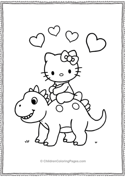 Kawaii-Hello-Kitty-Riding-On-A-Cute-Dinosaur Free PDF Printable