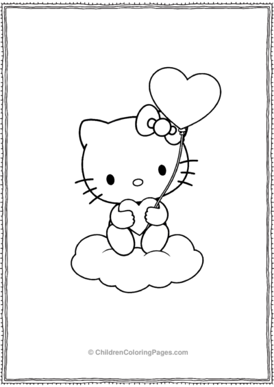 Kawaii-Hello-Kitty-Sitting-On-A-Fluffy-Cloud-Holding-A-Heart Free PDF Printable