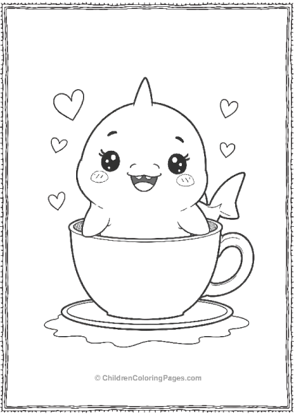 Kawaii Shark Sitting In A Teacup With Hearts And Flowers Free PDF Printable