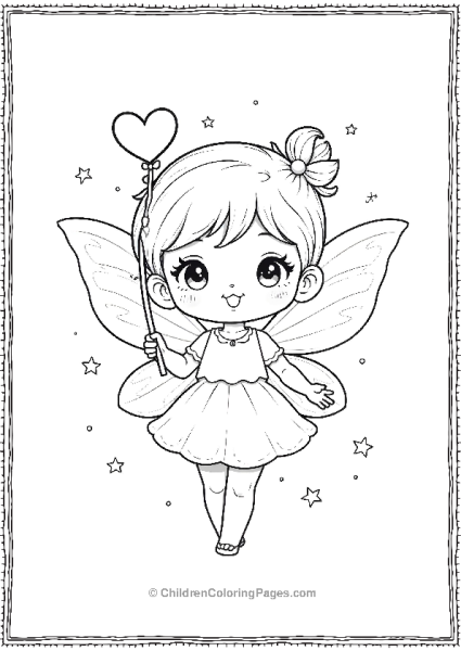 Kawaii Style Fairy Holding A Heart Shaped Wand Free PDF Printable