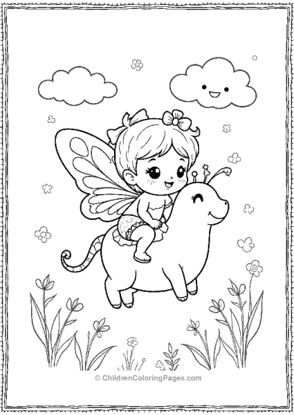 Kawaii Style Fairy Riding A Butterfly Free PDF Printable