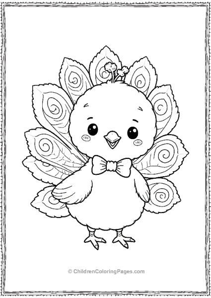 Kawaii Style Peacock Wearing A Tiny Bow Tie Free PDF Printable