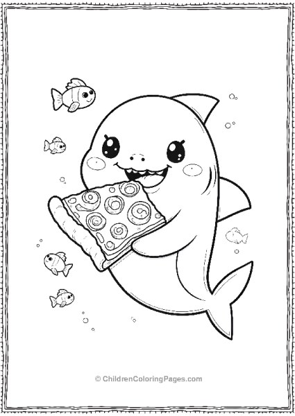 Kawaii Style Shark Holding A Slice Of Pizza Free PDF Printable