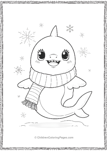 Kawaii Style Shark Wearing A Scarf With Snowflakes Free PDF Printable