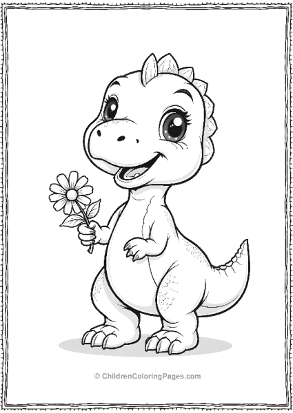 Kawaii Velociraptor Holding A Small Flower Free PDF Printable