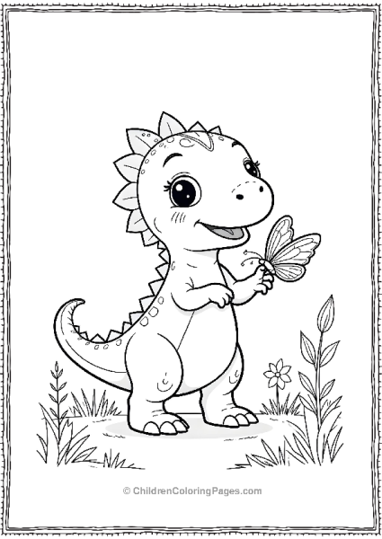 Kawaii Velociraptor Playing With A Butterfly Free PDF Printable