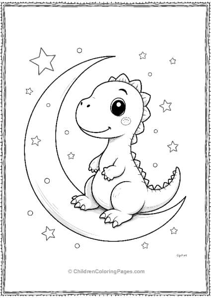 Kawaii Velociraptor Sitting On A Crescent Moon Free PDF Printable