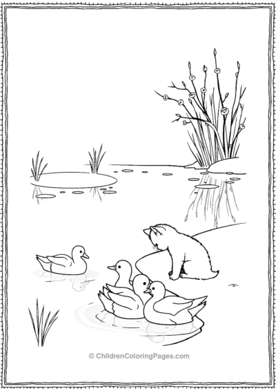 Kitten-Beside-A-Pond-Feeding-Ducks Free PDF Printable