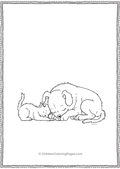 Kitten-Beside-A-Sleeping-Dog Free PDF Printable