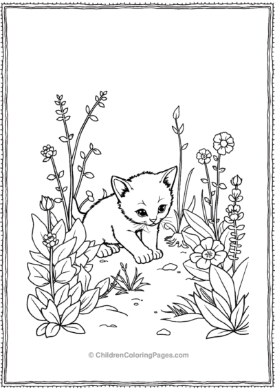 Kitten-Exploring-A-Garden-With-Plants Free PDF Printable