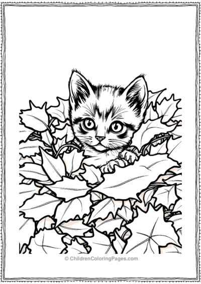 Kitten-Hides-In-A-Pile-Of-Autumn-Leaves Free PDF Printable