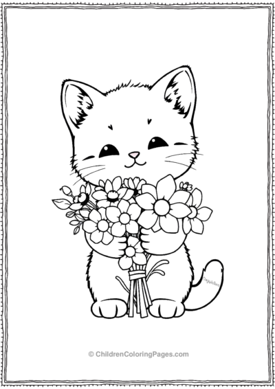 Kitten-Holding-A-Bouquet-Of-Flowers Free PDF Printable