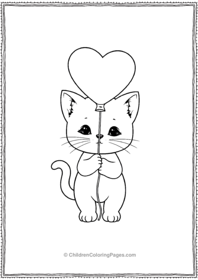 Kitten-Holding-A-Heart-Shaped-Baloon Free PDF Printable