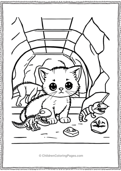 Kitten-In-A-Museum-With-Dinosaur-Fossils Free PDF Printable