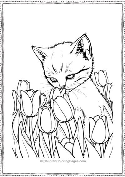 Kitten-Sniffing-Tulips Free PDF Printable