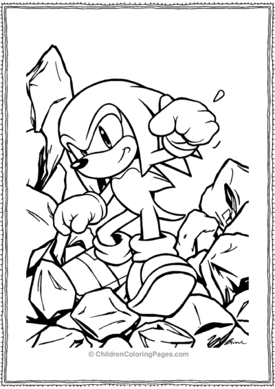 Knuckles From Sonic Smashing Through Rocks Free PDF Printable