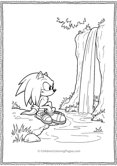 Knuckles Sitting By A Waterfall Free PDF Printable