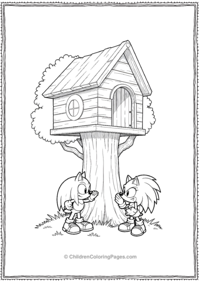 Knuckles And Amy Rose Helping Sonic Build A Treehouse Free PDF Printable