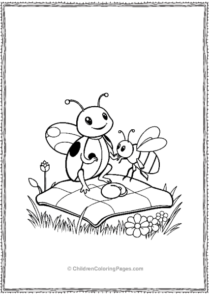 Ladybug And Bumblebee Having Picnic On Blanket Free PDF Printable