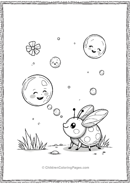 Ladybug Blowing Bubbles With Cute Happy Expression Free PDF Printable