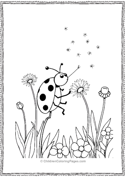 Ladybug Blowing Dandelion Seeds In A Field Free PDF Printable