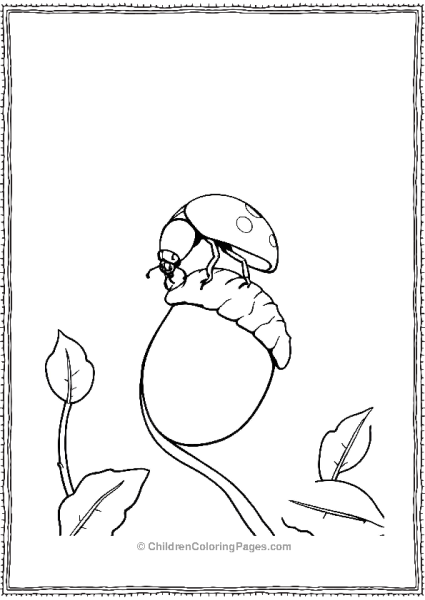 Ladybug Carrying A Caterpillar On A Leaf Free PDF Printable