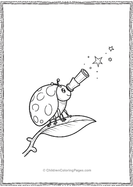 Ladybug Gazing At Stars Through Telescope Free PDF Printable