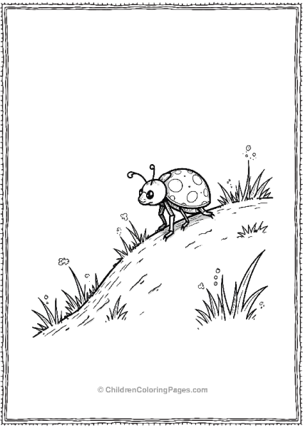 Ladybug Hiking Up A Grassy Hill Free PDF Printable