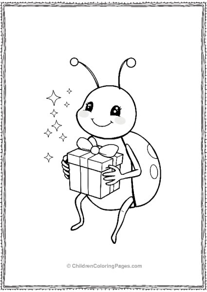 Ladybug Holding A Gift Box With Sparkles Free PDF Printable