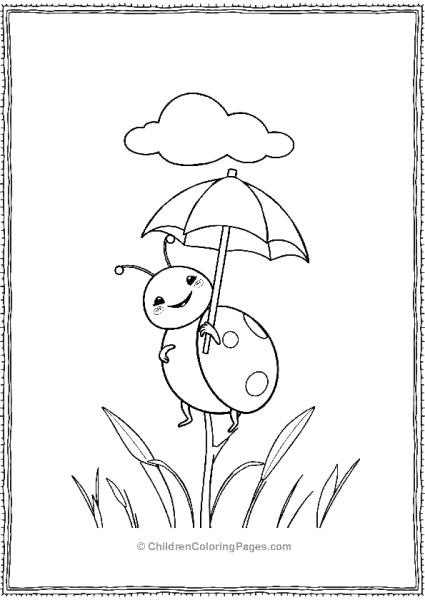 Ladybug Holding Umbrella In Grass Free PDF Printable