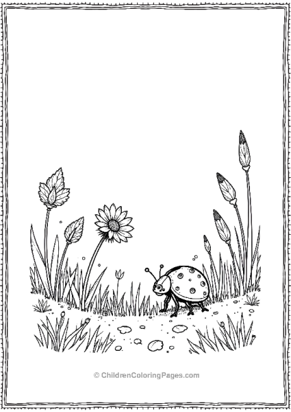 Ladybug In Grass And Flowers Free PDF Printable