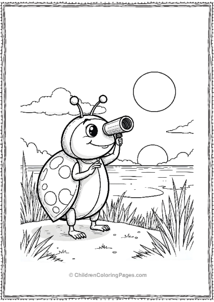 Ladybug Looking Through A Telescope At The Sunset Free PDF Printable