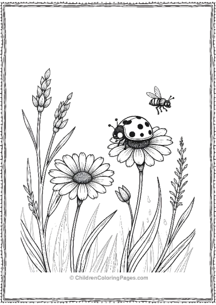 Ladybug On A Daisy In A Meadow Free PDF Printable