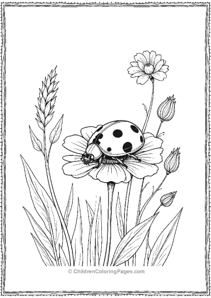 Ladybug On A Flower With Stems Free PDF Printable