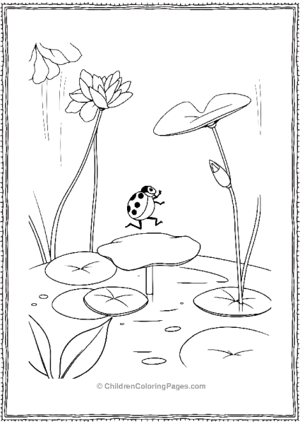 Ladybug On A Lily Pad In A Pond Free PDF Printable