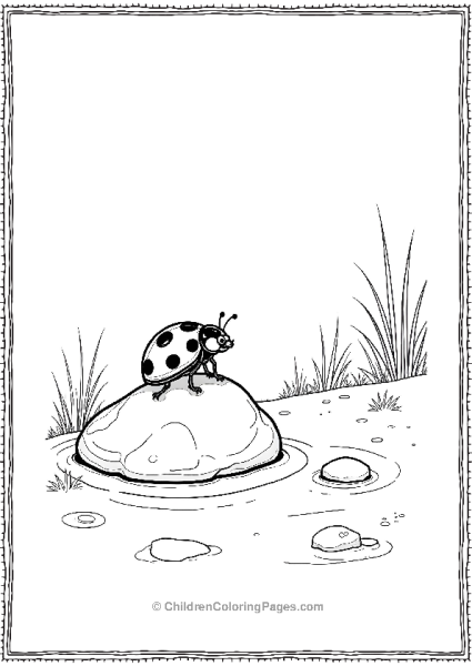 Ladybug On A Rock In A Pond Free PDF Printable