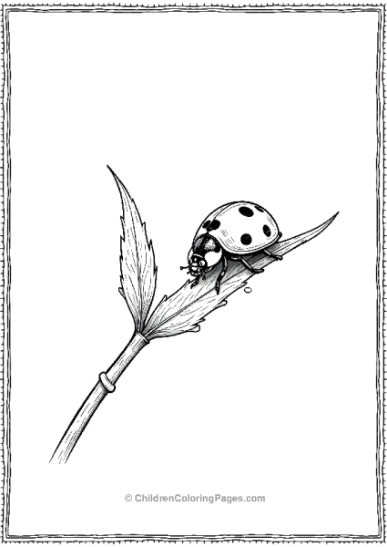 Ladybug Perched On A Dewcovered Grass Blade Free PDF Printable