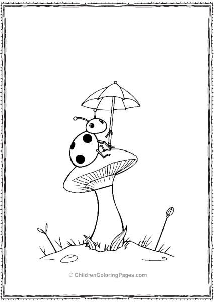 Ladybug Sitting On A Mushroom With Umbrella Free PDF Printable