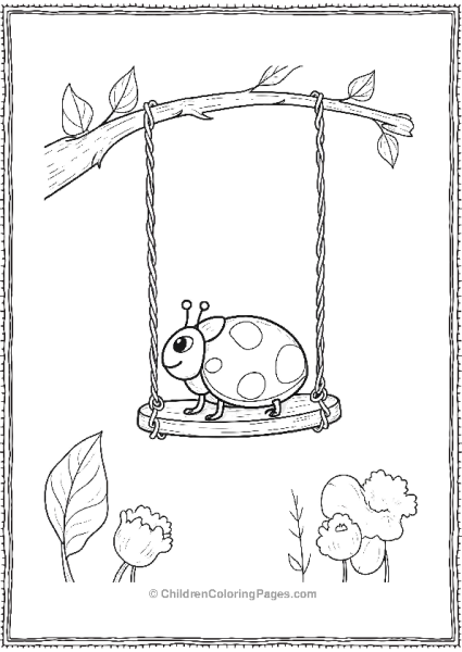 Ladybug Swinging On A Vine Branch Free PDF Printable