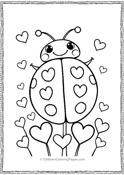 Ladybug With Heart Shaped Spots And A Big Smile Surrounded By Hearts Free PDF Printable