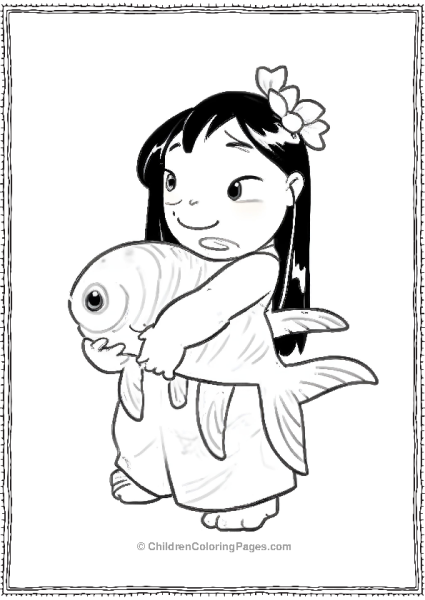 Lilo Holding A Fish Free PDF Printable