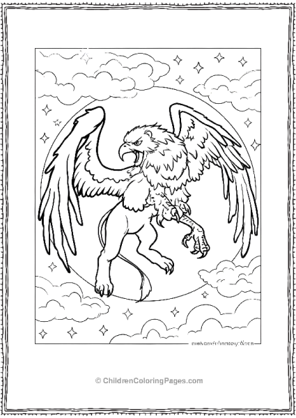 Mighty Griffin In Front Of A Moon  Free PDF Printable