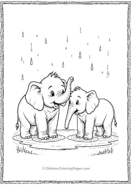 Noah’s Ark Elephants Playing In The Rain Free PDF Printable