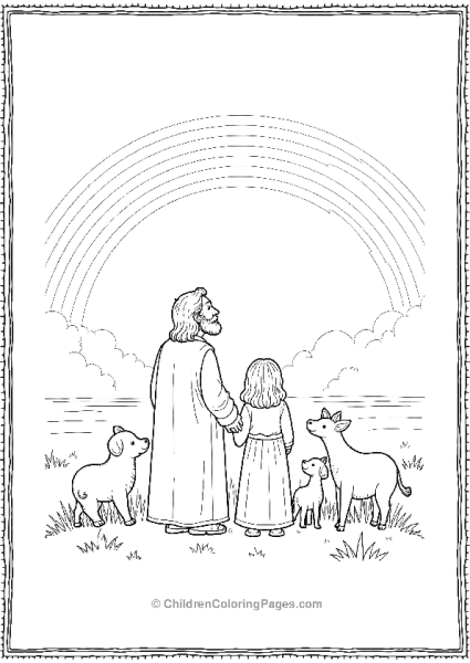 Noah’s Ark Family With Animals And Rainbow Free PDF Printable