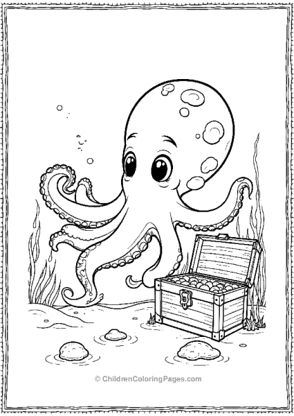 Octopus Floating Near Sunken Treasure Free PDF Printable