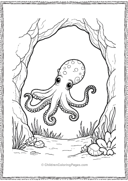 Octopus Floating Near Underwater Cave Free PDF Printable