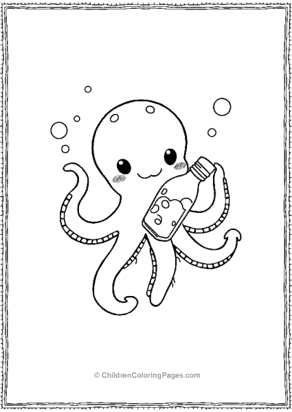 Octopus Holding A Tiny Bottle Of Bubbles Free PDF Printable